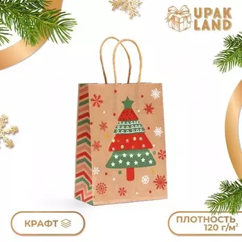 Пакет бумажный подарочный новогодний крафт «Ёлка», 15218 см