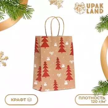 Пакет бумажный подарочный новогодний крафт «Ёлки» 15218 см