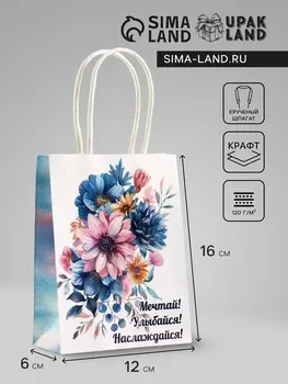 Пакет подарочный крафт,«Мечтай!», 12616 см