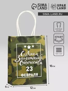 Пакет подарочный крафт «С 23 Февраля!» 12616 см