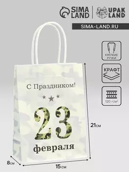 Пакет подарочный крафт «С 23 Февраля!» 15821 см
