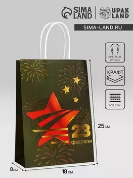 Пакет подарочный крафт «С 23 Февраля!» 18825 См