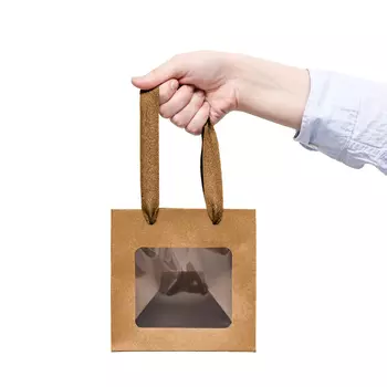 Пакет подарочный, крафт, с окном, 151515 см