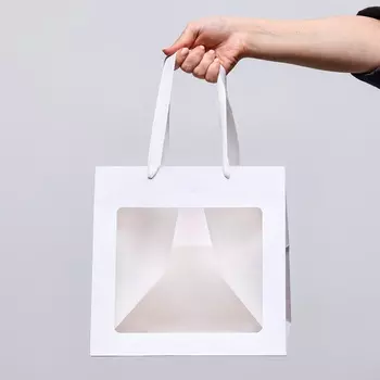 Пакет подарочный, крафт, с окном, «Белый», 252525 см