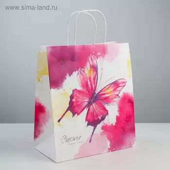 Пакет подарочный крафт «Счастье ждёт тебя», 28 × 32 × 15 см