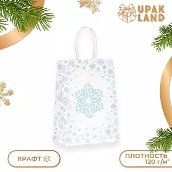 Пакет бумажный подарочный новогодний крафт «Снежинка» 15218 см
