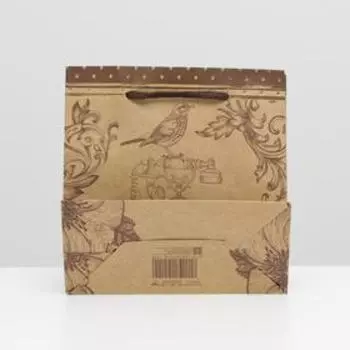 Пакет подарочный крафт "Соловей" 16 x 16 x 7,6 см