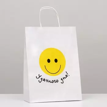 Пакет подарочный, крафт «Удачного дня», белый, 24 х 10,5 х 30 см