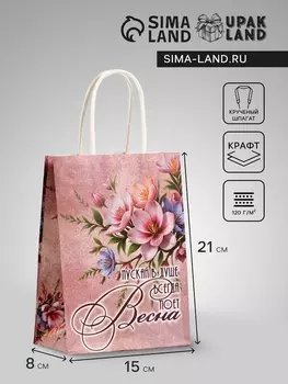 Пакет подарочный крафт, «Весна!», 15821 см