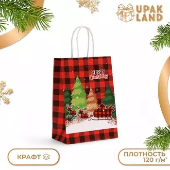 Пакет бумажный подарочный новогодний крафт «Везём подарки» 15218 см