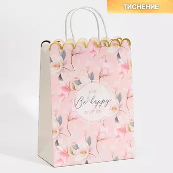 Пакет подарочный крафтовый, упаковка, «Be happy», 23 х 30 х 12 см