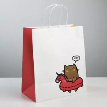 Пакет подарочный крафтовый, упаковка, «Котик», 28 х 32 х 15 см