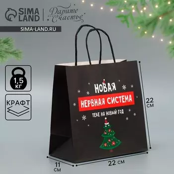 Пакет подарочный новогодний крафтовый «Нервы», 22 х 22 х 11 см