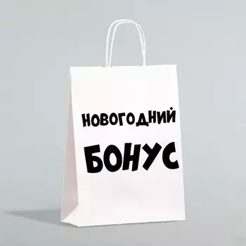 Пакет бумажный подарочный новогодний крафт «Новогодний бонус», белый, 282414 см