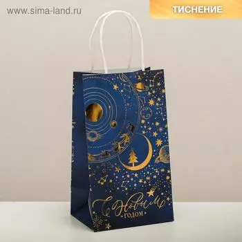 Пакет подарочный крафтовый «Новогодняя ночь», 12 × 21 × 9 см
