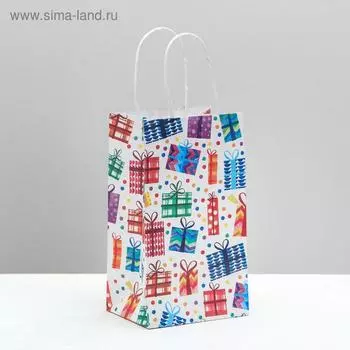 Пакет подарочный крафтовый, упаковка, «Подарочки», 12 х 21 х 9 см