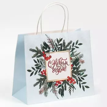 Пакет подарочный крафтовый «Рябина», 25 х 22 х 12 см