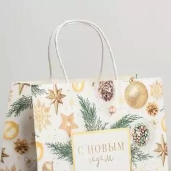 Пакет подарочный новогодний крафтовый «Сказочный праздник», 25 х 22 х 12 см