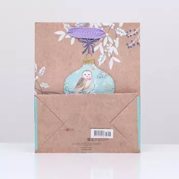 Пакет подарочный крафтовый "Сова" 18 х 22,3 х 10 см