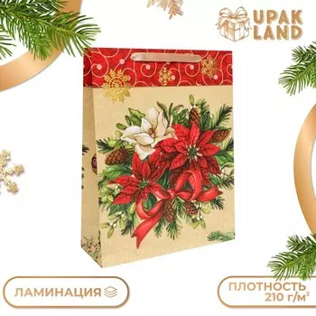 Пакет подарочный ламинированный новогодний «Цветы», 314011.5 см