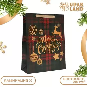 Пакет подарочный новогодний ламинированный «Клетка», 314011.5 см