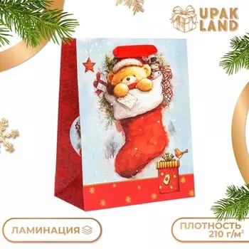 Пакет подарочный новогодний ламинированный «Медвежонок»,182310 см