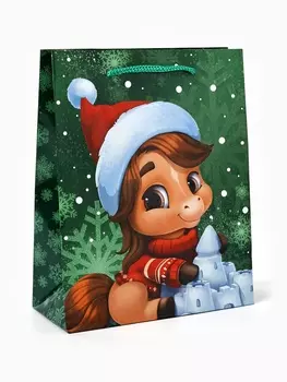 Пакет подарочный ламинированный «Новый год 2026», лошадь, MS 18 х 23 х 8 см