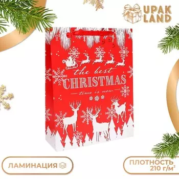 Пакет подарочный ламинированный новогодний «Олени», 314011.5 см