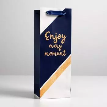 Пакет подарочный ламинированный под бутылку, упаковка, Enjoy every moment, 13 x 36 x 10 см