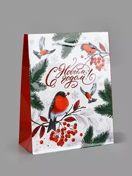 Пакет подарочный ламинированный «С Новым годом», снегири, MS 18 х 23 х 8 см