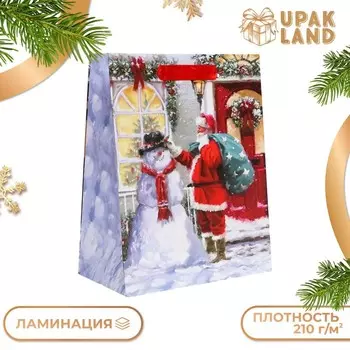 Пакет подарочный новогодний ламинированный «Снеговик с Сантой»,182310 см