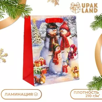 Пакет подарочный новогодний ламинированный «Снеговики»,182310 см