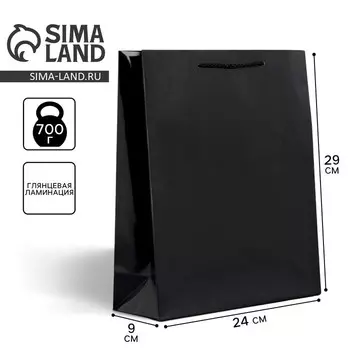 Пакет подарочный ламинированный, упаковка, черный, M 24 х 29 х 9 см