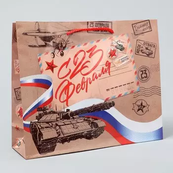 Пакет подарочный ламинированный, упаковка, «С 23 февраля», ML 25 х 21 х 8 см