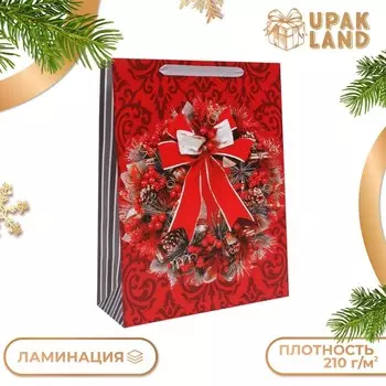 Пакет подарочный новогодний ламинированный «Венок», 314011.5 см