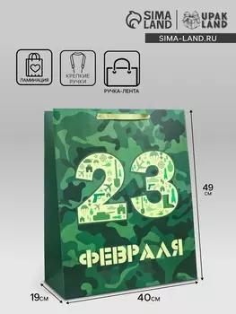 Пакет подарочный ламинированный вертикальный «23 февраля», XL 404919 см