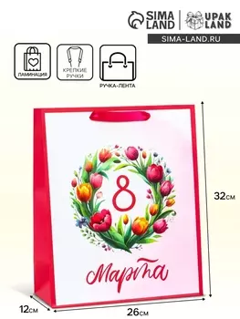 Пакет подарочный ламинированный вертикальный «Праздничный венок», M 263212 см