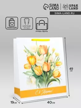 Пакет подарочный ламинированный вертикальный «Тюльпаны», XL 404919 см