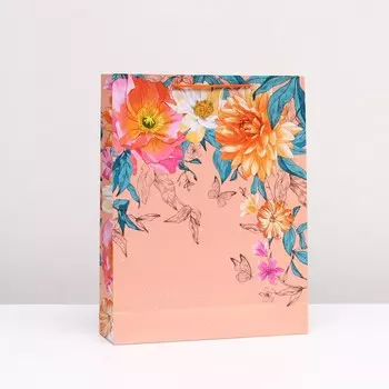 Пакет подарочный "Маки и бабочки" 33 х 42,5 х 10 см