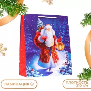 Пакет подарочный "Мороз с фонарем", 26 х 32 х 12 см