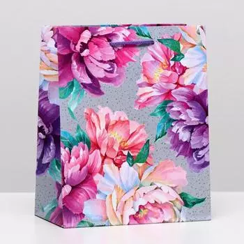 Пакет подарочный "Нежные пионы", 18 х 22,3 х 10 см