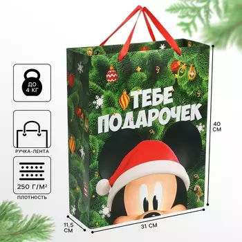 Пакет подарочный новогодний «С Новым годом», 31 х 40 х 11.5 см, упаковка, Микки Маус