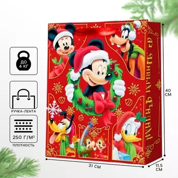 Пакет подарочный новогодний «С Новым годом», 31 х 40 х 11.5 см, упаковка, Микки Маус