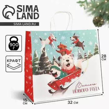 Пакет подарочный новогодний крафтовый «Сказочного Нового года», 28 х 15 х 32 см