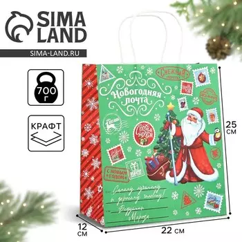 Пакет подарочный новогодний крафтовый «Волшебного Нового года», 22 х 12 х 25 см