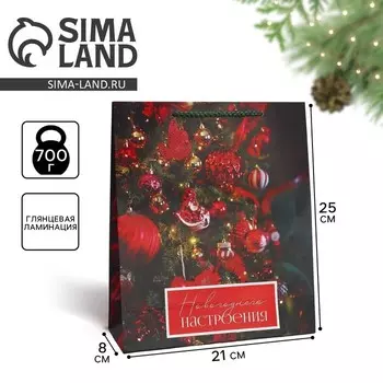 Пакет подарочный новогодний ламинированный «Новогоднее настроение», ML 21 х 25 х 8 см