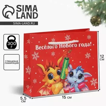 Пакет подарочный новогодний ламинированный «Счастья и радости», S 15 х 12 х 5,5 см