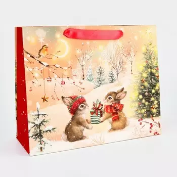 Пакет подарочный новогодний ламинированный «Зайки», 322612 см