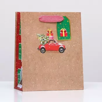 Пакет подарочный "Новогодняя машина" 18 х 22,3 х 10 см