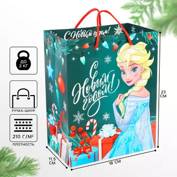 Пакет подарочный новогодний, 18х23х11.5 см, упаковка, Холодное сердце